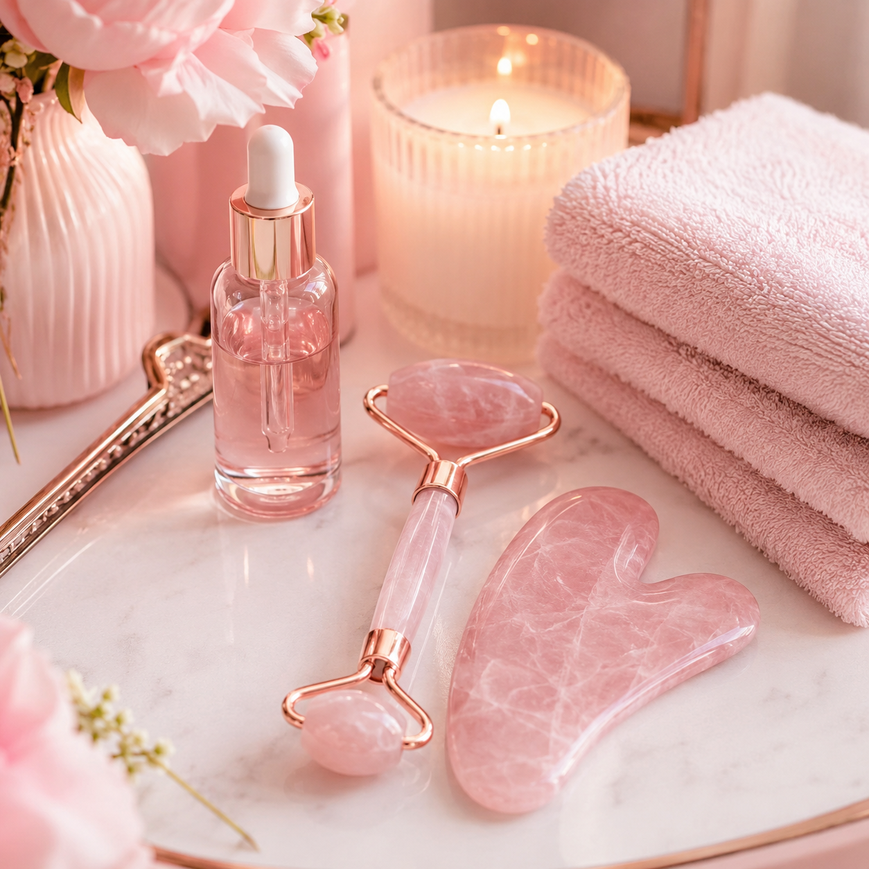 Rose Quartz Gua Sha Set